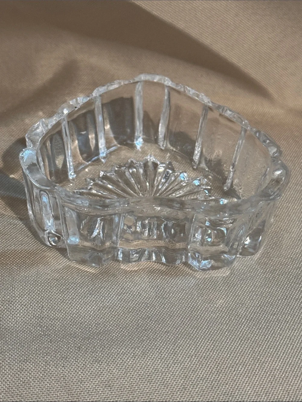 Vintage Crystal Heart Trinket Ring Dish 3.5”
